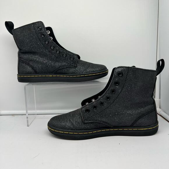 Dr Martens Boots Women Size 6 Hackney Sparkle Metallic Flitter Combat Black - Picture 2 of 8
